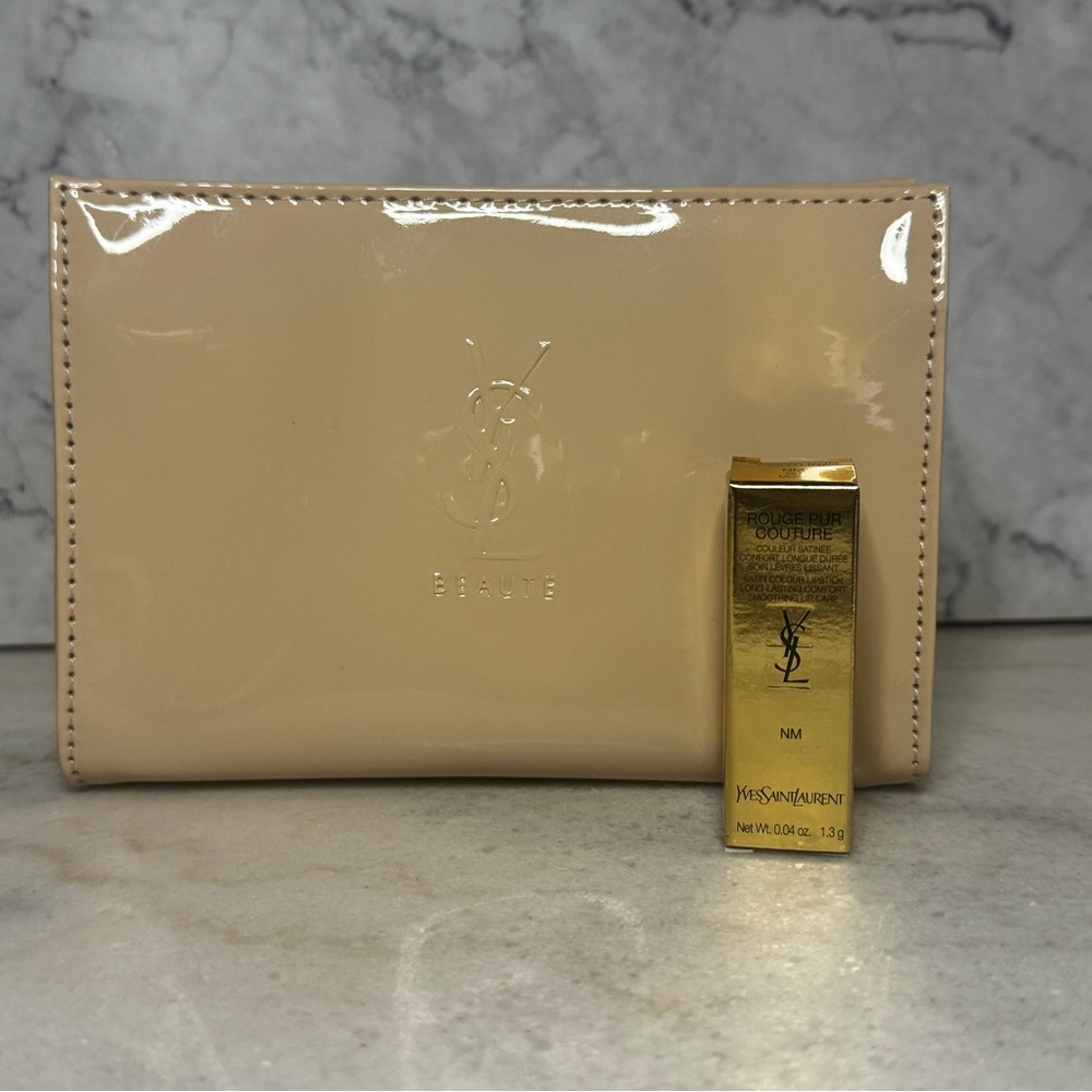 Yves Saint Laurent Beige Patent Pouch & Lipstick